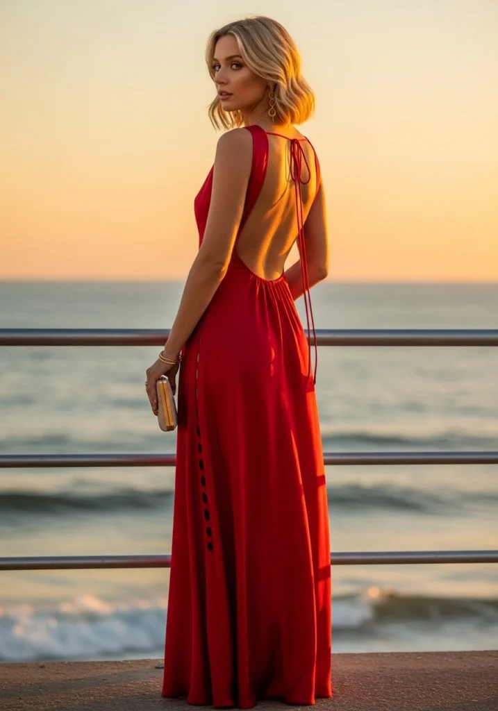 Bold Red Silk Cut-Out Open Back Dress for Sunset Dates
