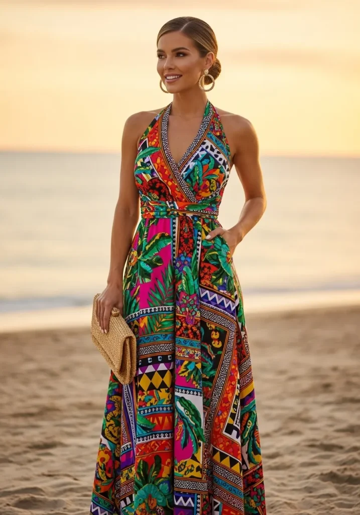 Printed Halter-Neck Maxi Dress Styleglory.com