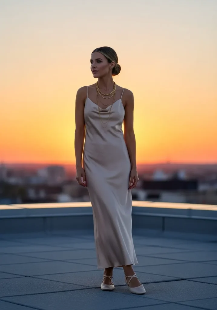 Satin Slip Maxi Dress Casual Cut Styleglory.com
