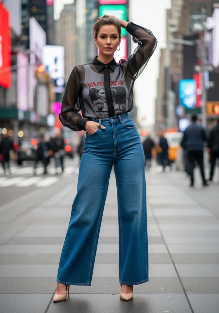 Sheer Tops Over Graphic Tanks Street Style for Insta Model