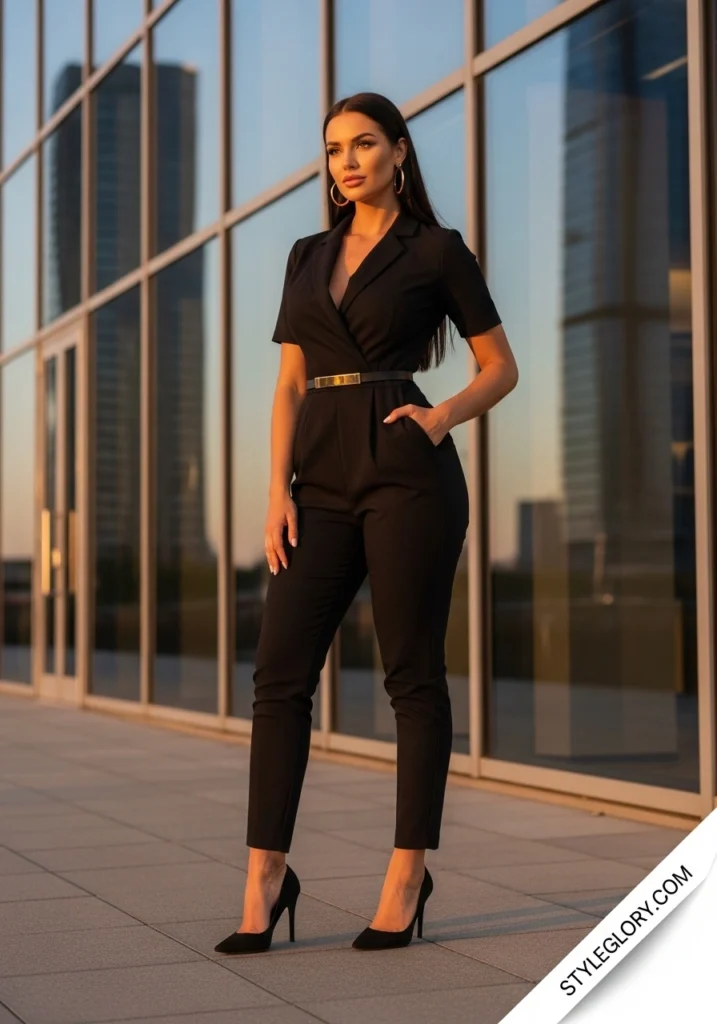 Sleek Black Jumpsuit with Waist Belt