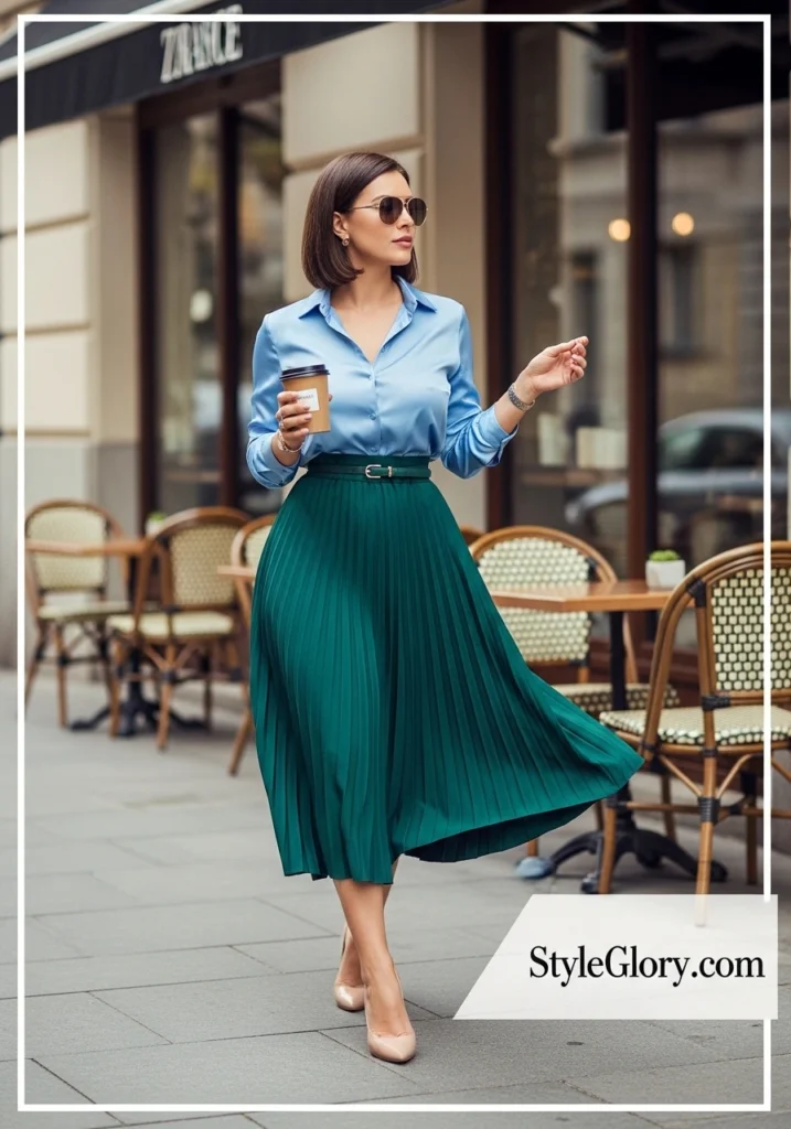 Soft Blouse with Pleated Midi Skirt