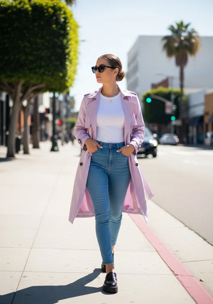 Statement Trench in Unexpected Color Street Style for Insta Model