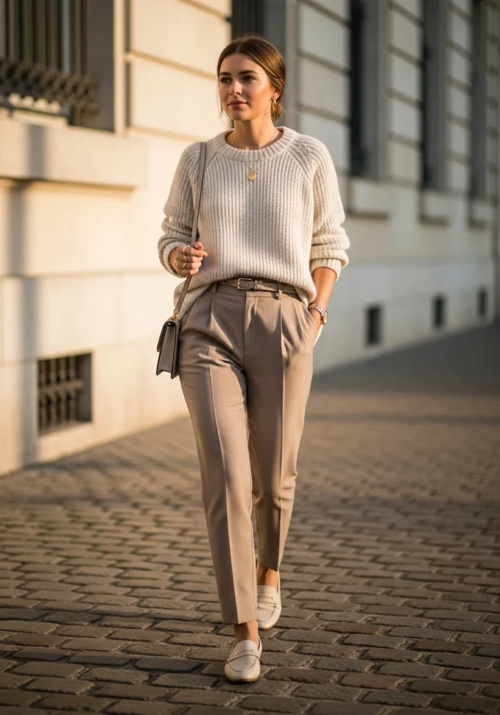 Oversized Cream Knit + Tailored Trousers