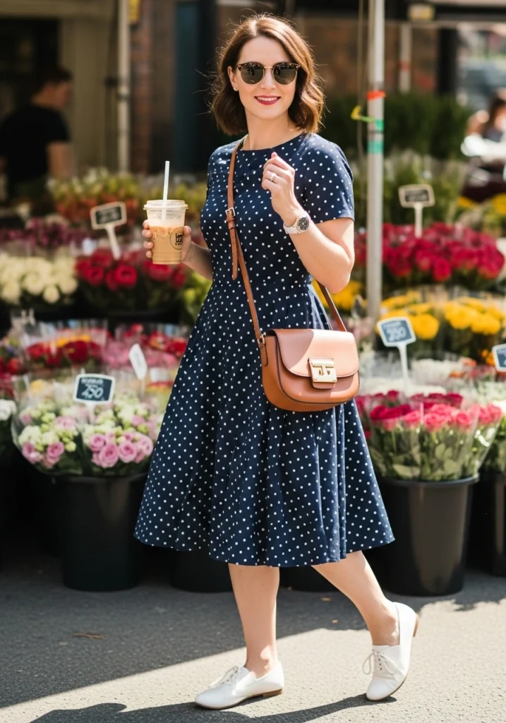Thrifted Polka Dot Tea Dress For Women Style