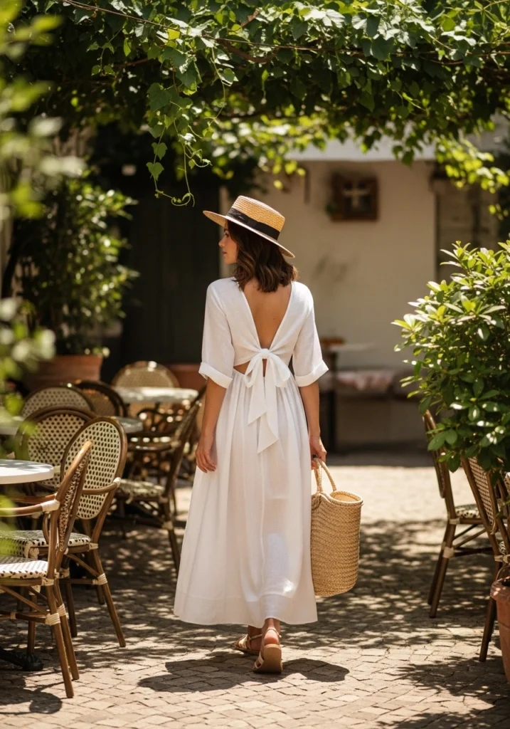White Linen Tie-Back Maxi for Day Brunches Styleglory.com