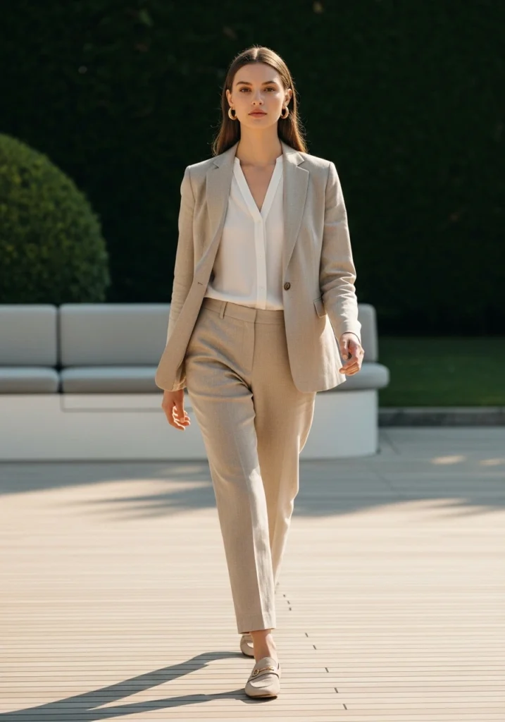Beige Linen Summer Suit Old Money Outfit