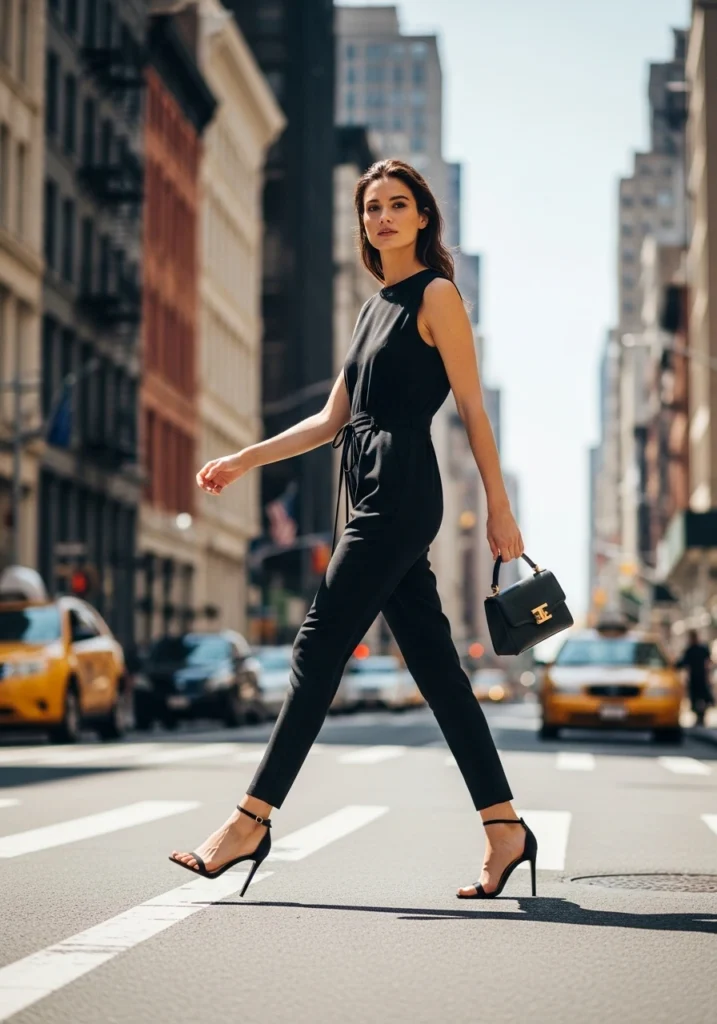 Black Jumpsuit with Cinched Waist Black Outfits In Summer IN NYC