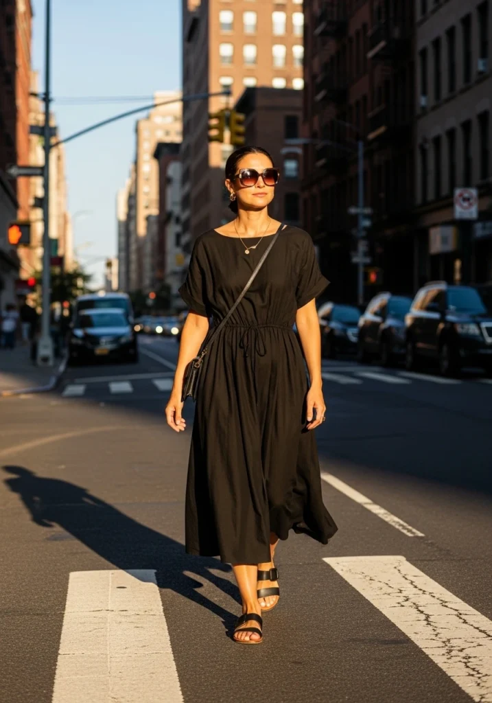 Breezy Black Midi Dress NYC Black Outfits In Summer