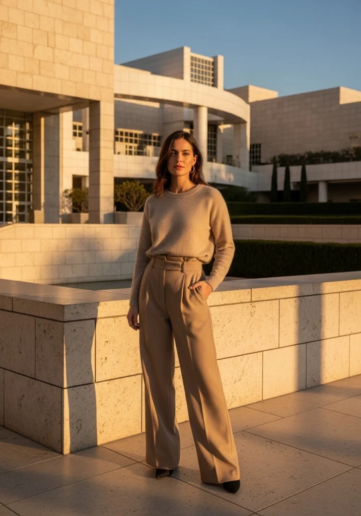 Cashmere Top and Wide-Leg Trousers For Autumn