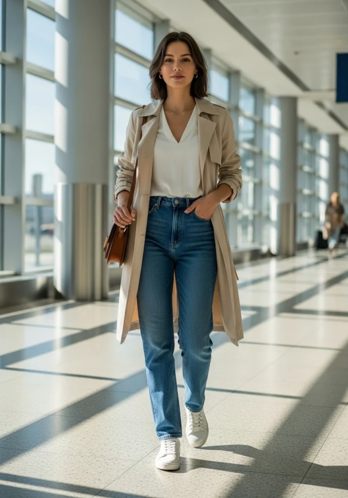 Casual-Chic Denim Day Airport outfit For women