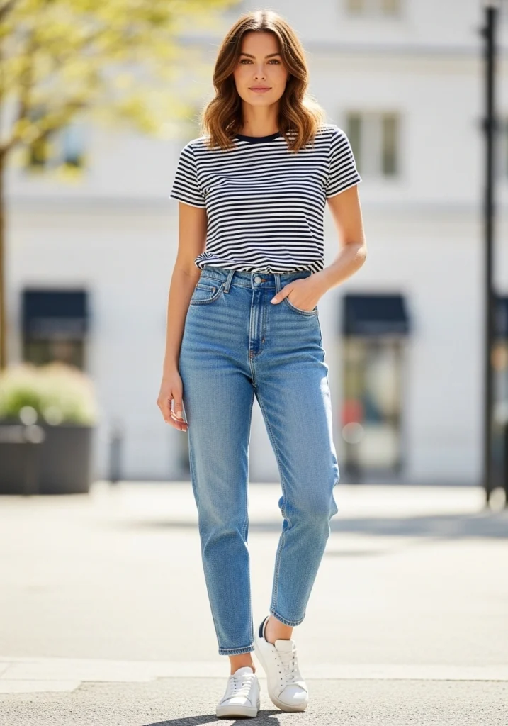 Classic Striped Tee with High-Rise Mom Jeans Prints & Patterns