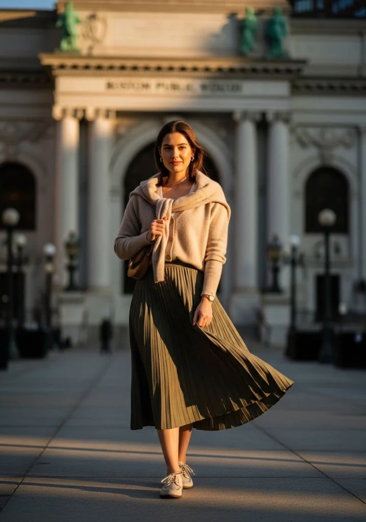 Comfort with Cashmere Cardigan and Midi Skirt for fall