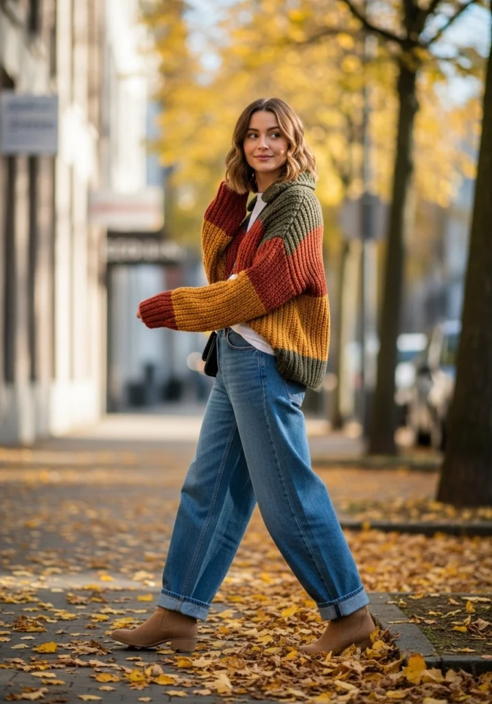 Cozy Autumn Layers with Wide-Leg Baggy Jeans for Women