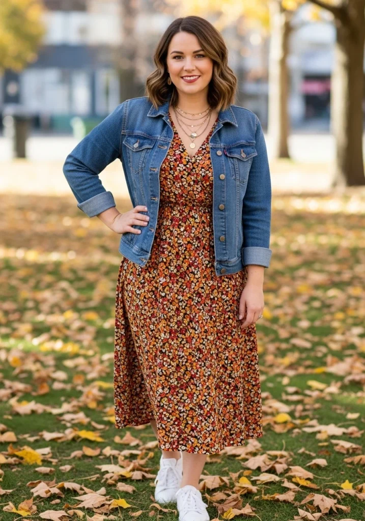 Denim Jacket Midi Dress Fall Outfit for Women