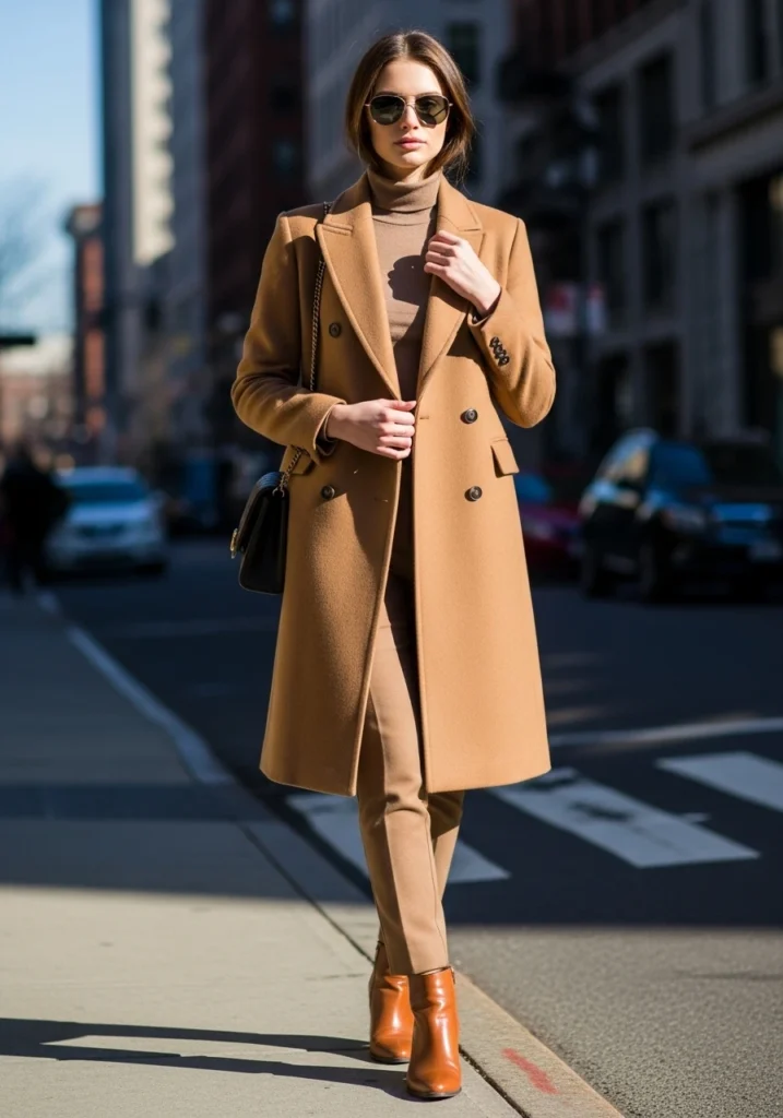 Double-Breasted Coat & Turtleneck Old Money Outfit