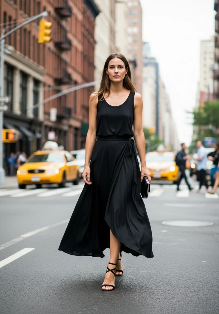 Elegant Black Wrap Skirt & Tank Combo for nyc women