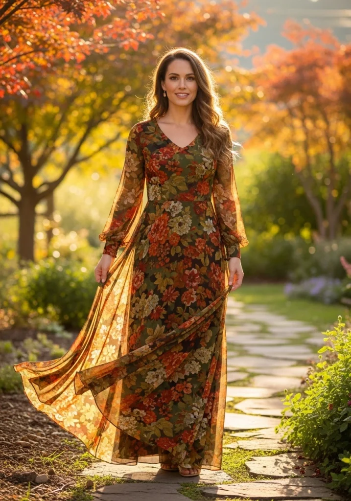 Floral Long-Sleeve Maxi Dress for fall wedding guest outfits