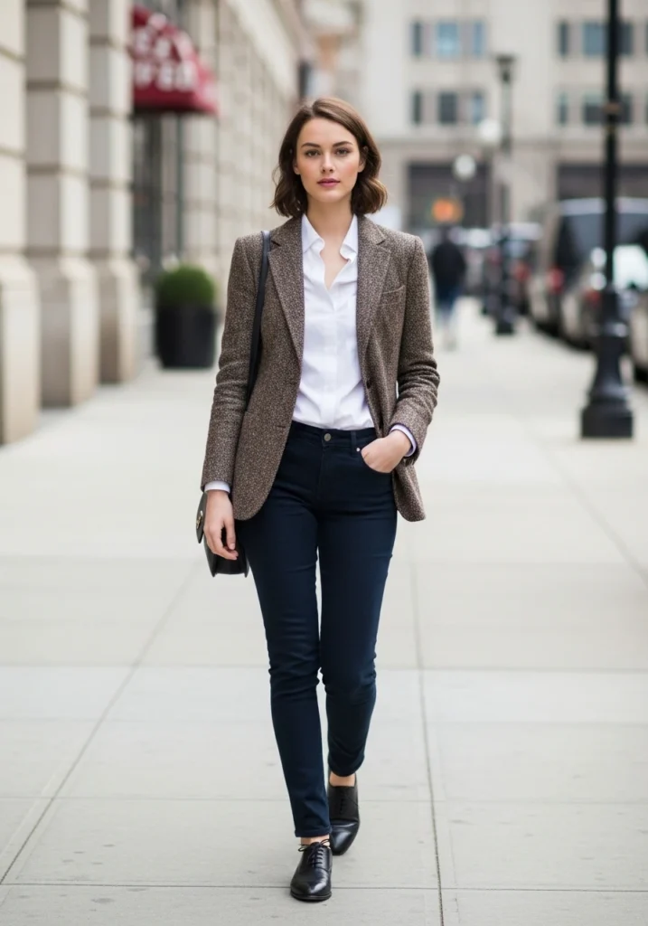 Heritage Tweed Jacket & Slim Jeans Old Money Outfit