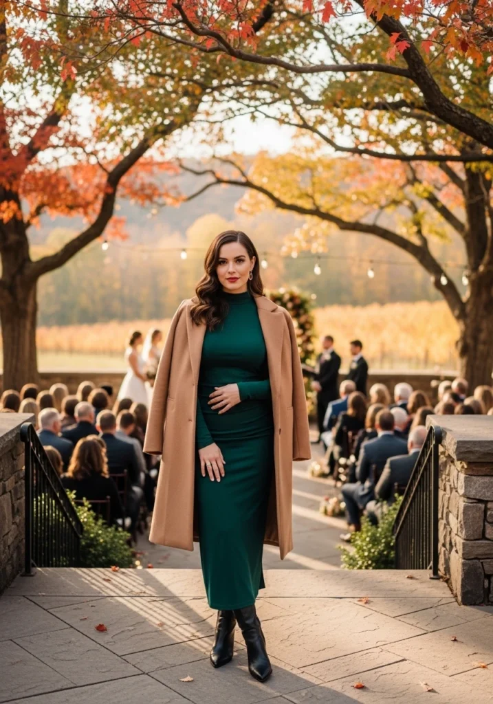 High-Neck Long-Sleeve Dress for Fall Wedding Guest outfit