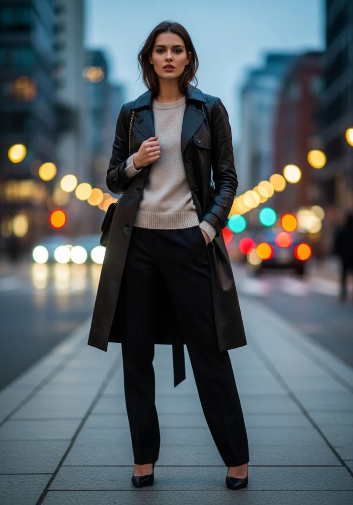 Leather Trench & Cashmere Sweater Old Money Outfit