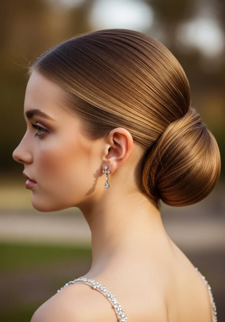 Low Sleek Chignon Round face Hairstyle