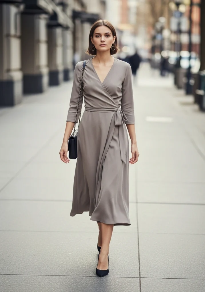 Midi Wrap Dress & Classic Pumps Old Money Outfit