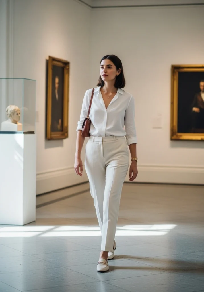 Monochrome White Shirt & Tailored Pants Old Money Outfit