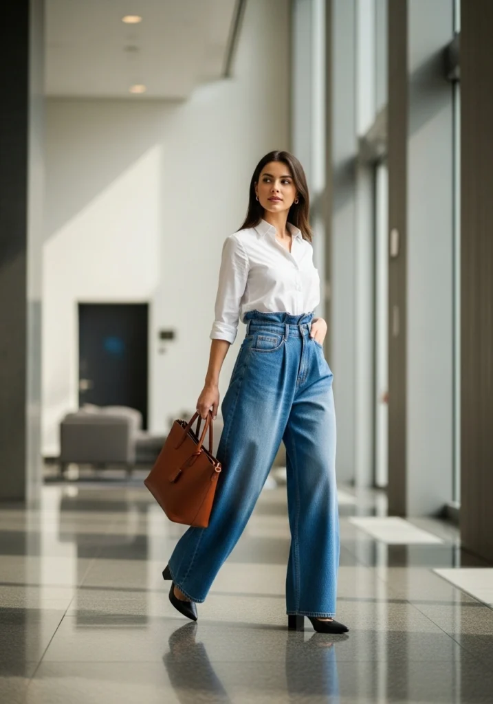 Office-Ready Cool High-Waisted Baggy Jeans for Women