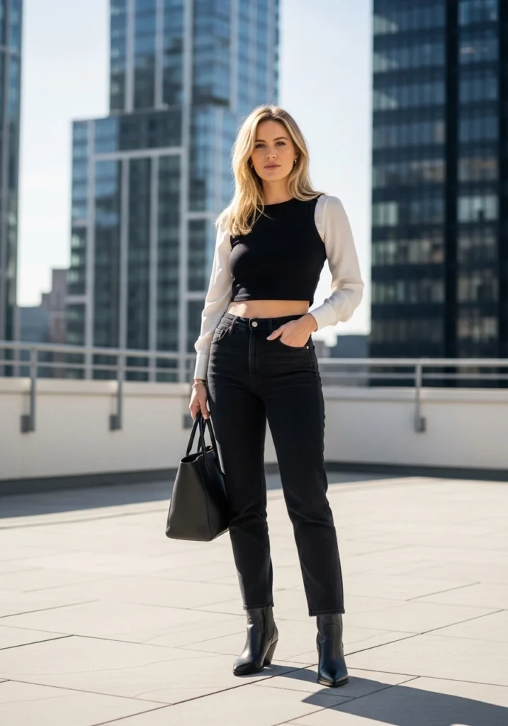 Office-Ready Denim with Ankle Boots