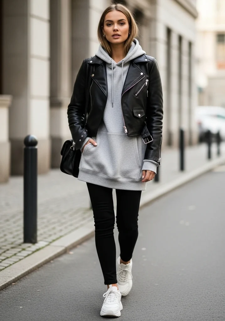 Oversized Hoodie & Leather Jacket