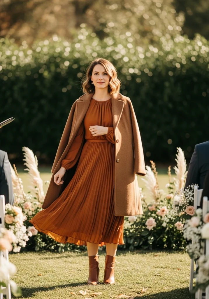 Pleated Midi Dress for fall wedding guest outfits