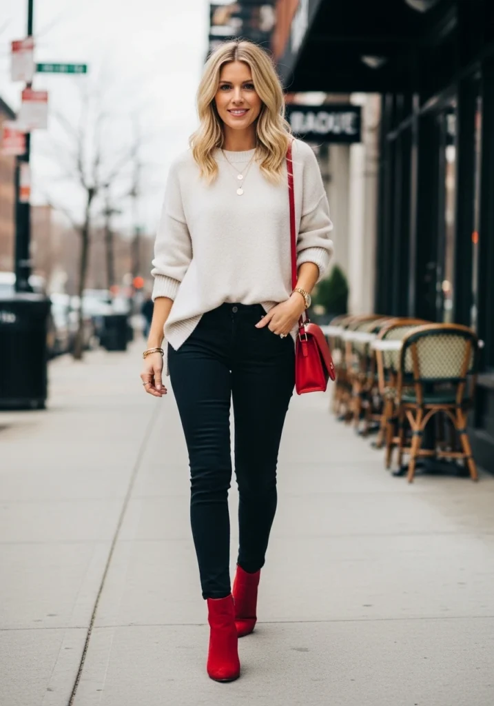 Pop of Color Ankle Boots with Jeans