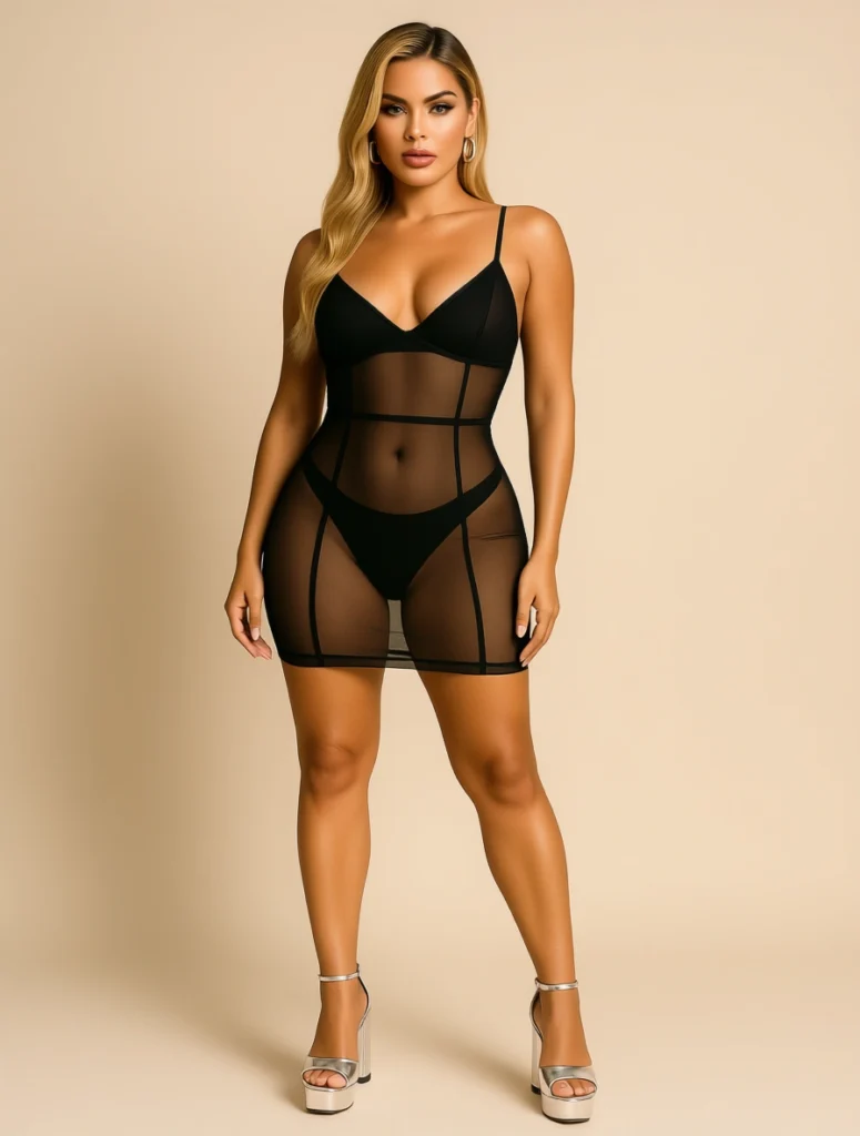Sheer Mesh Dress & Bikini or Strappy Lingerie Set Bold Late-Summer Outfits