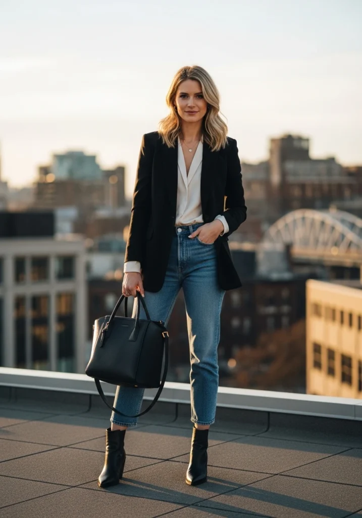 Sleek Pointed-Toe Heels Ankle Boots with Jeans