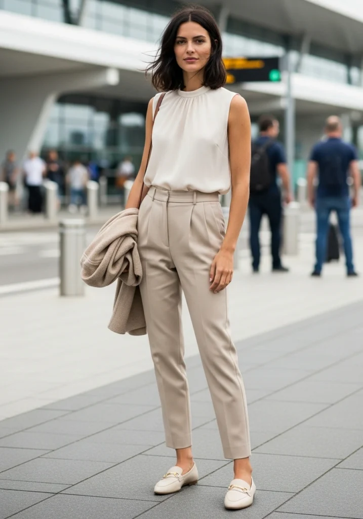 Sleek Sleeveless Blouse & Tailored Pants