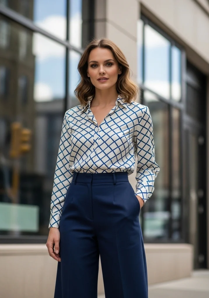Soft Geometric Print Blouse with Tailored Culottes Prints & Patterns