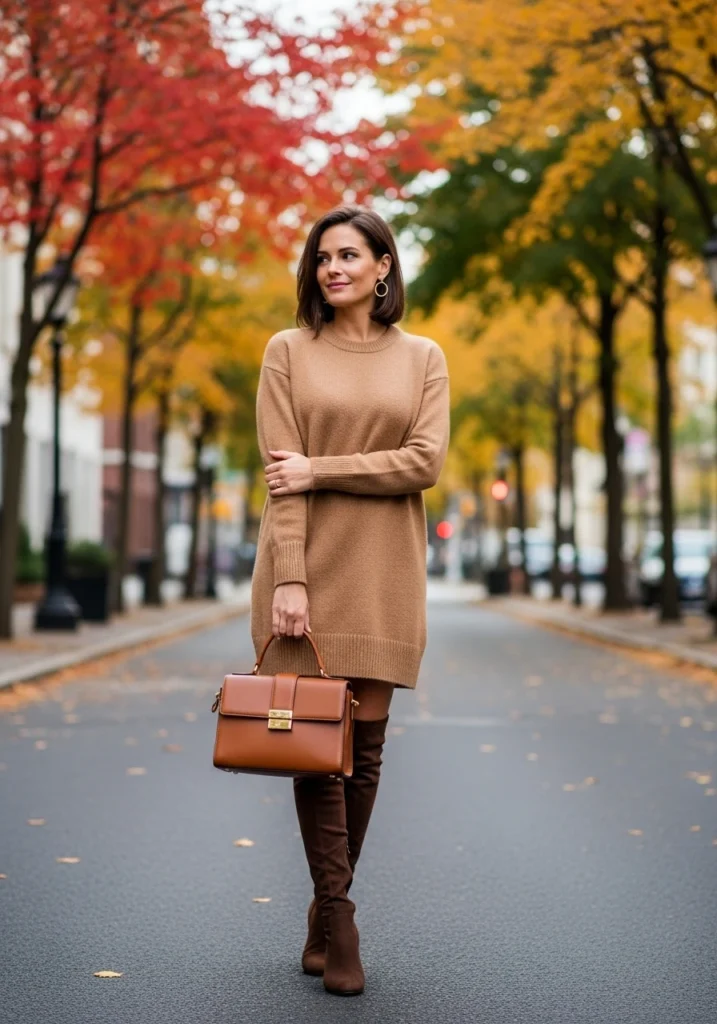 Sweater Dress and Over-the-Knee Boots Fall Outfit