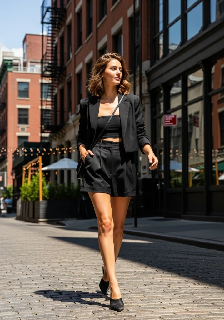 Tailored Black Shorts Set Black Outfits In Summer IN NYC