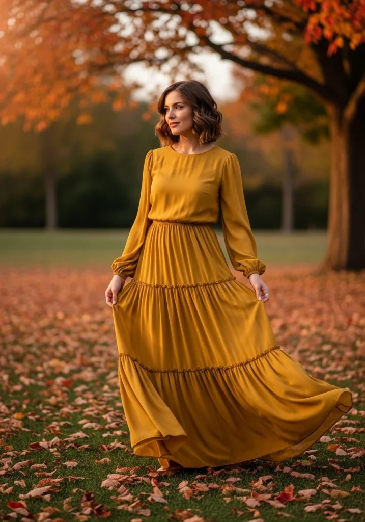 Tiered Chiffon Dress for fall wedding guest outfits