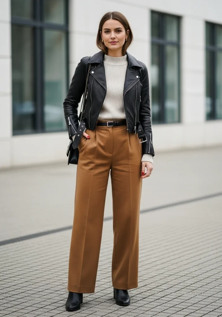 Turtleneck & Wide-Leg Pants Wear under Jacket