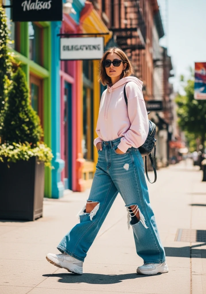 Weekend Ripped Vibes in Ripped Baggy Jeans for Women
