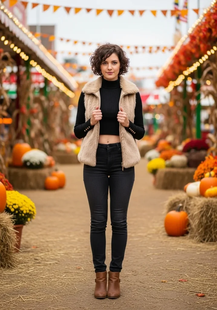Cropped Turtleneck with Faux Fur Vest