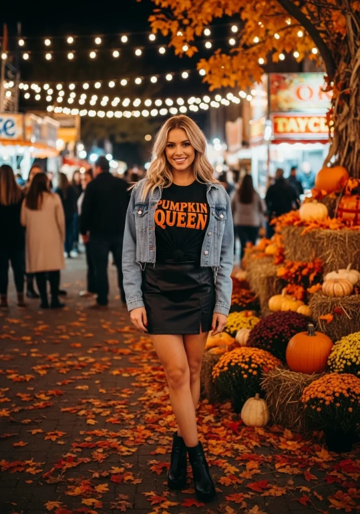 Graphic Tee with Leather Mini Skirt