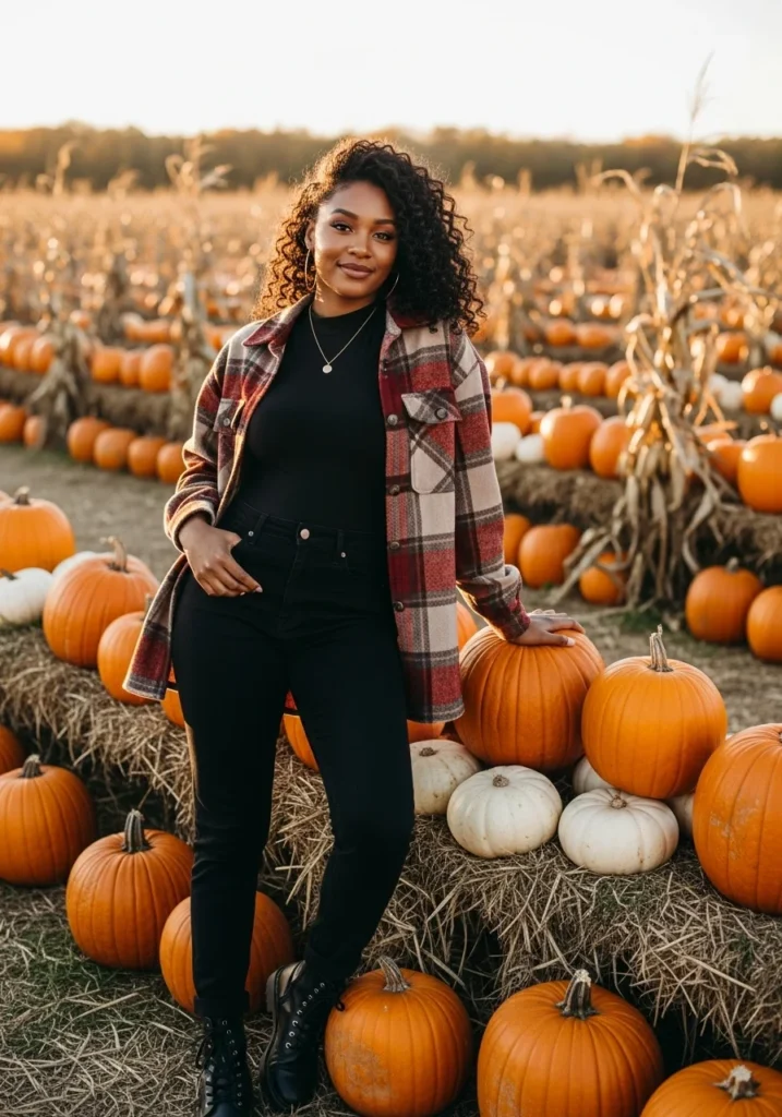 Plaid Shacket with Bodysuit and Jeans