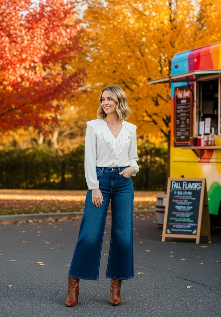 Ruffle Blouse with Wide Leg Jeans