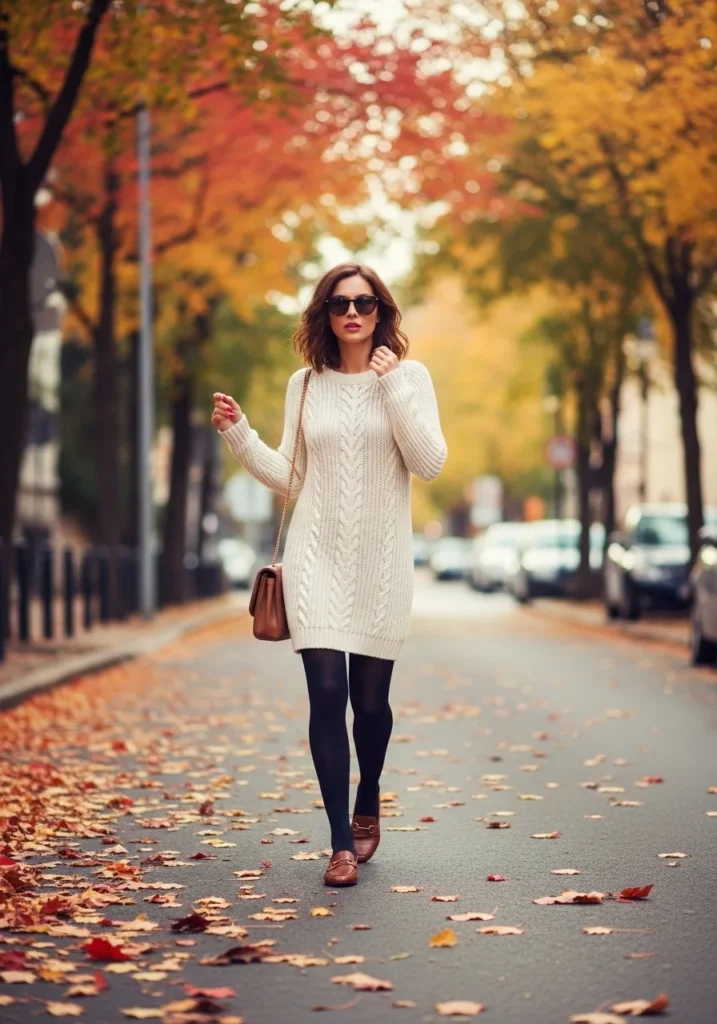Loafers with Knit Dress & Tights
