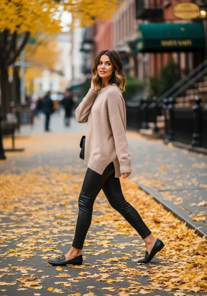 Loafers with Leather Leggings & Oversized Sweater